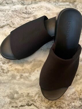 Bebe Black Slinky Fabric Slide Mules - Slip-On Open-Toe Y2K